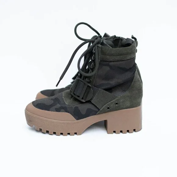 Steve Madden Nayra Camo Platform Boots Sz 6M Lace-Up Lug Sole Combat Style - Picture 3 of 13
